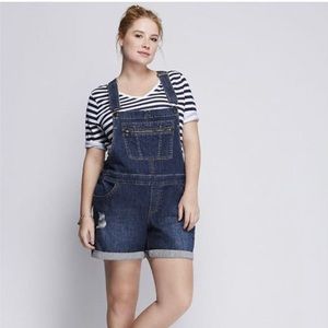 Lane Bryant Distressed Bib Short Overalls